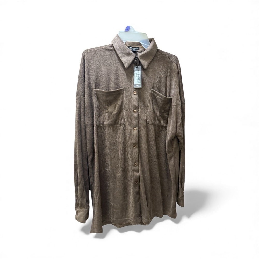 PrettyLittleThing unisex Tan Button Down Shirt